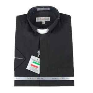 Daniel Ellissa Men's Black Clergy Shirt Banded Collar White Tab Sizes 14.5-22.5